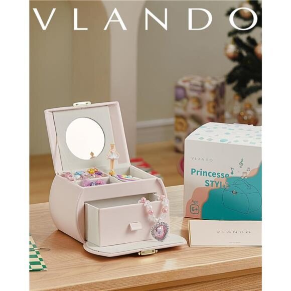 Kids Musical Jewelry Box for Girls with Drawer, Music Box with White Ballerina - Picture 6 of 6